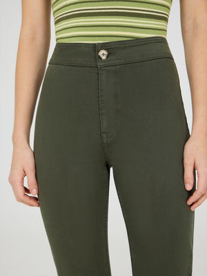 Pantalon droit en Tencel à taille mi-haute Dk Green