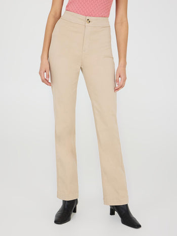 Pantalon droit en Tencel à taille mi-haute Sand