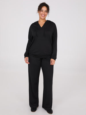 Lightweight Fleece Wide-Leg Pants Black