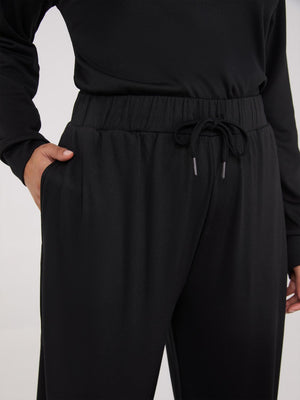 Lightweight Fleece Wide-Leg Pants Black