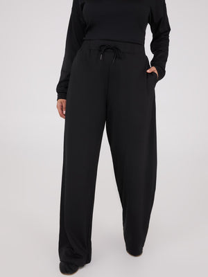 Lightweight Fleece Wide-Leg Pants Black