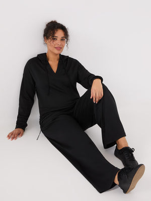 Lightweight Fleece Wide-Leg Pants Black