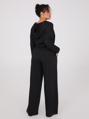 Lightweight Fleece Wide-Leg Pants Black