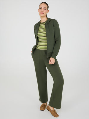 Wide-Leg Fleece Pants Dk Green