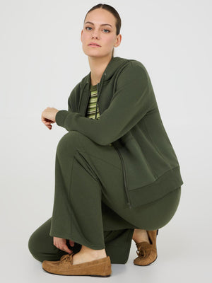 Wide-Leg Fleece Pants Dk Green