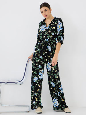 Pantalon palazzo à jambe large et imprimé floral Black