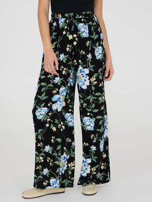 Pantalon palazzo à jambe large et imprimé floral Black