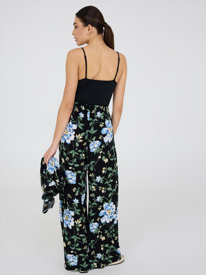 Pantalon palazzo à jambe large et imprimé floral Black