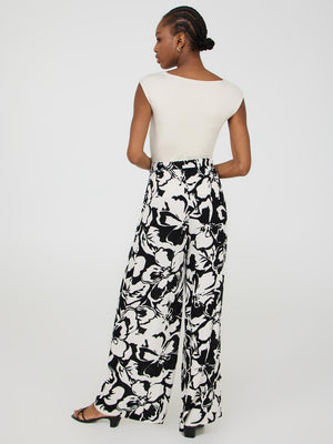 Pantalon palazzo à jambe large et imprimé Black