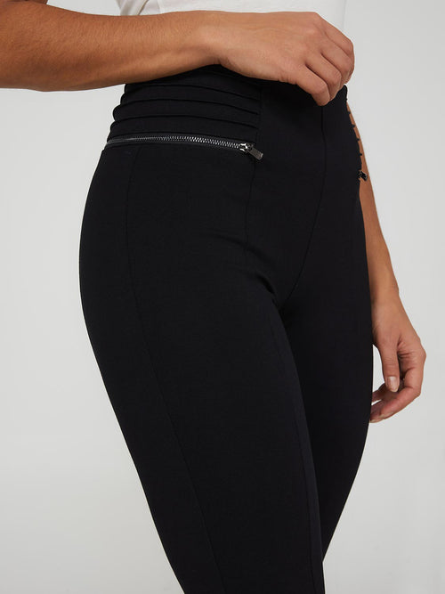 High-Waisted Pintuck Skinny Pants With Zipper Details