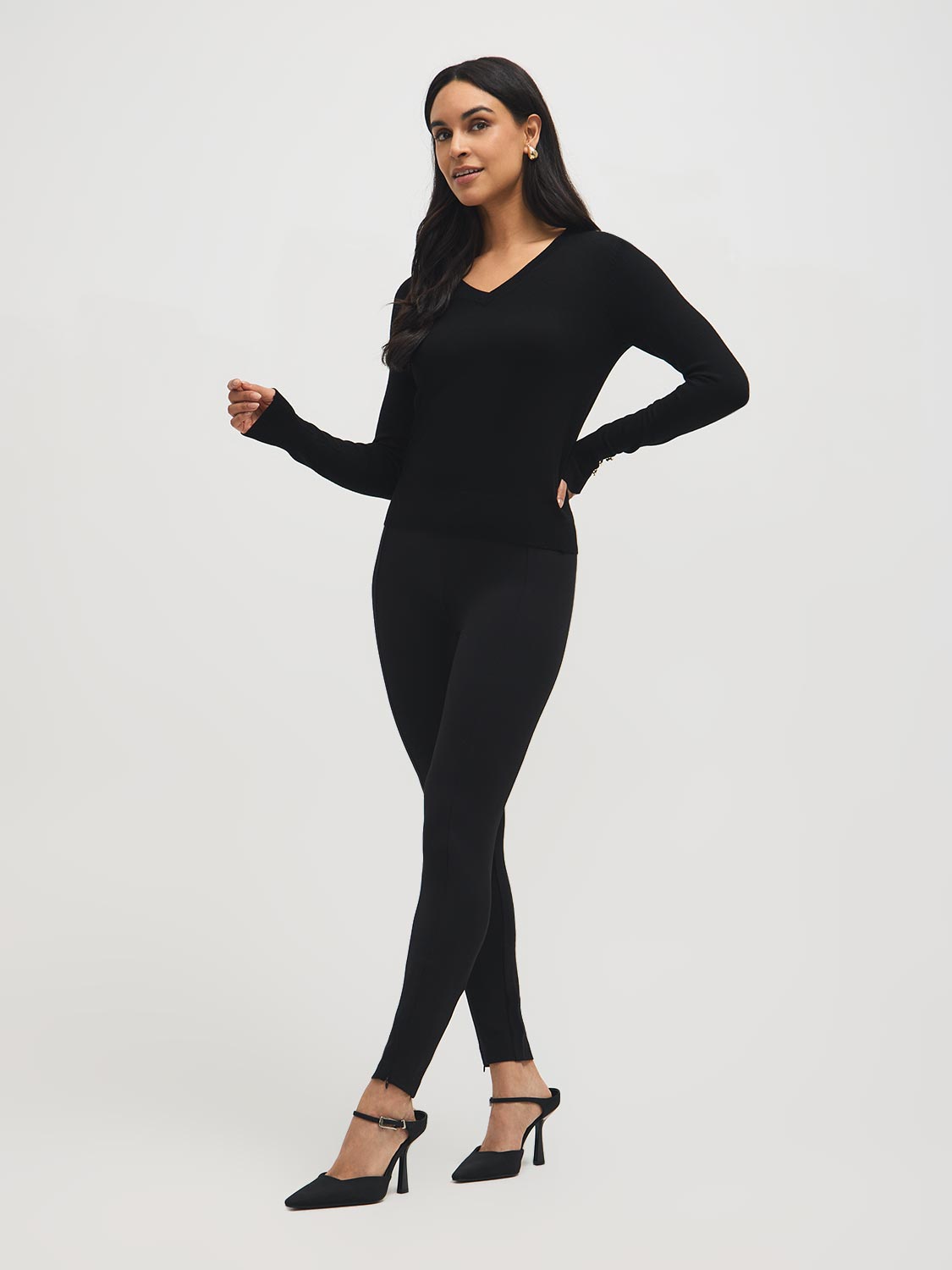 Noir FEMME Pantalon Long à taille haute et jambes larges avec poches Noir FEMME Pantalon Long à taille haute et jambes larges avec poches