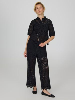 Cropped Eyelet Pants Black