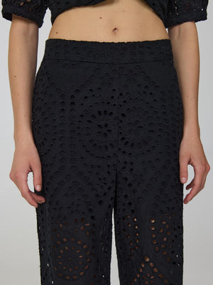 Cropped Eyelet Pants Black