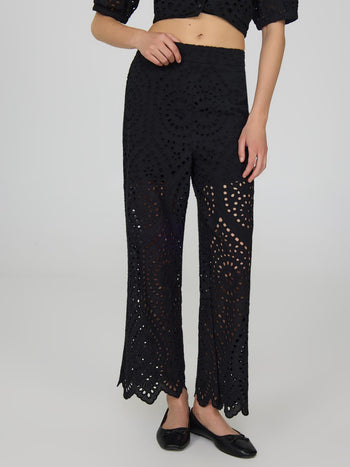 Cropped Eyelet Pants Black