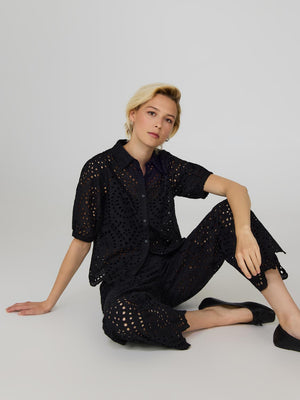 Cropped Eyelet Pants Black