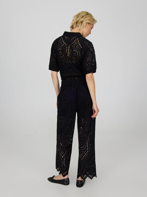 Cropped Eyelet Pants Black