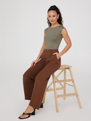 Mid-Rise Wide-Leg Pants Med Brown