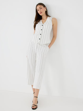 Striped Gaucho Pants White