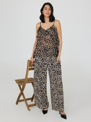 Pantalon palazzo en mousseline à imprimé animal Black