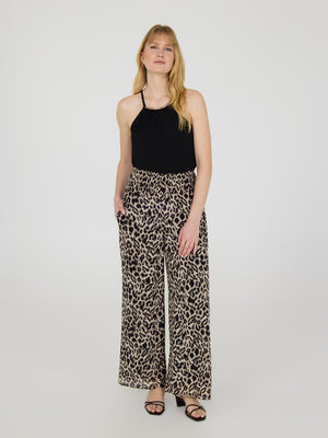 Pantalon palazzo en mousseline à imprimé animal Black