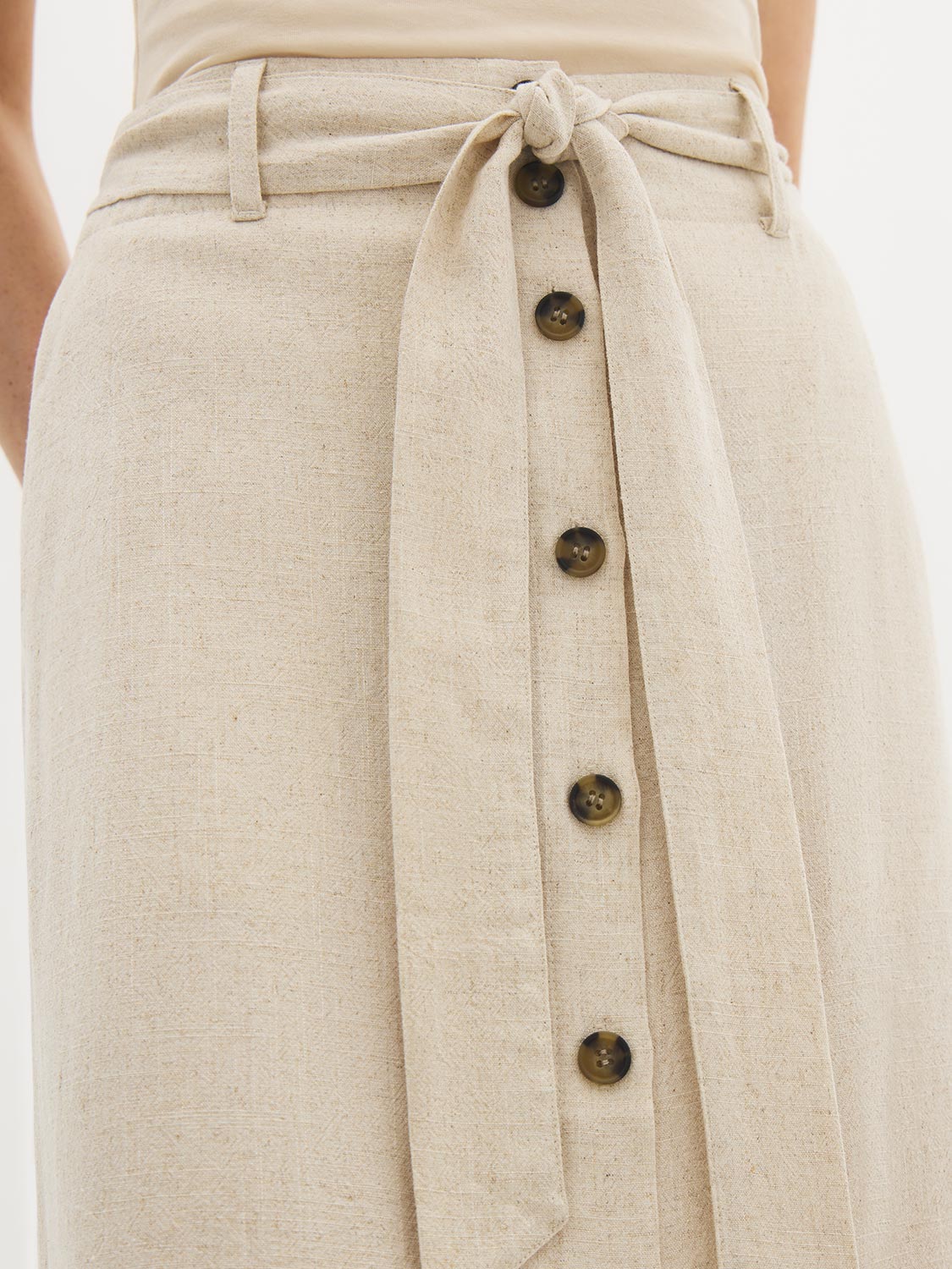 Linen-Blend Button-Front Midi Skirt – Suzy Shier