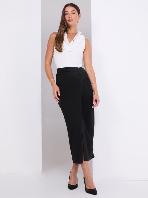 Straight Maxi Skirt With Faux Wrap Front