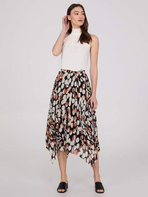 Printed Pleated Asymmetrical Midi Skirt