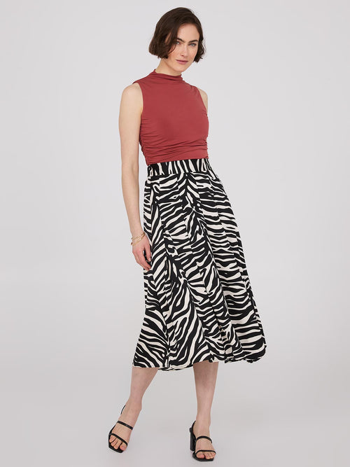 Printed Satin Box Pleat Skirt