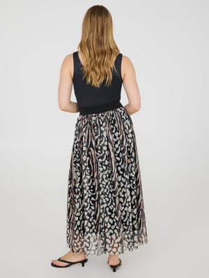 Jupe plissée en maille avec imprimé animal Black