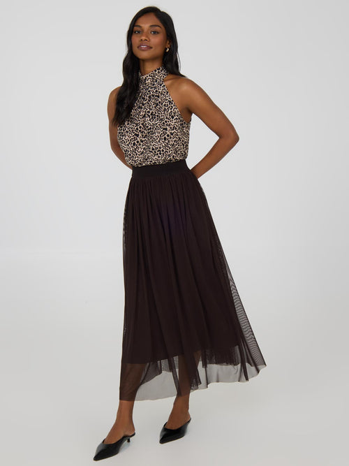 Pleated Mesh Skirt