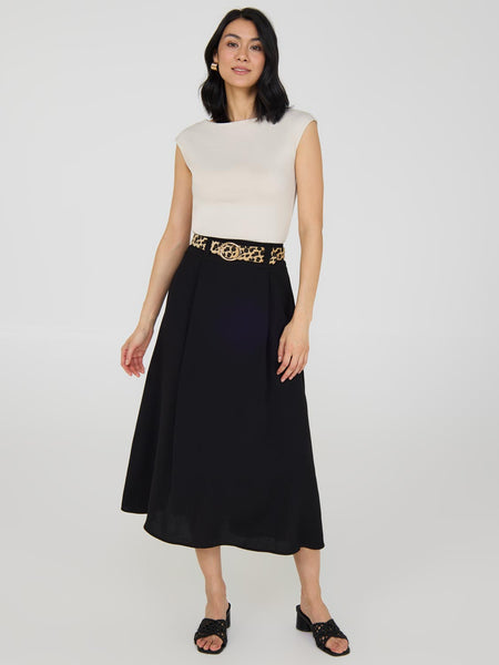 Belted A-Line Satin Midi Skirt – Suzy Shier