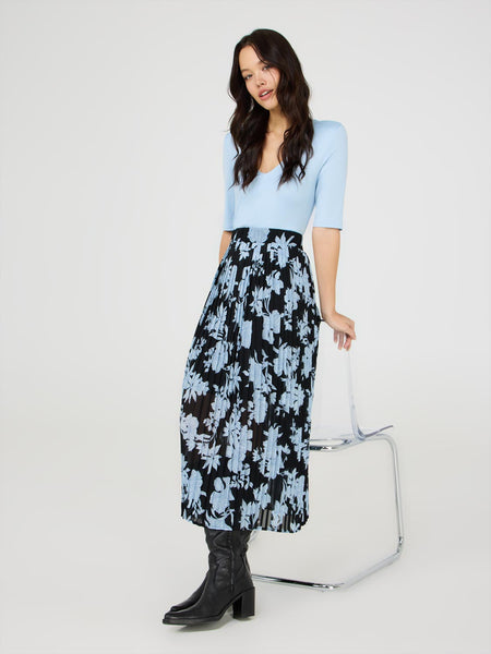 Floral Print Pleated Chiffon Midi Skirt – Suzy Shier