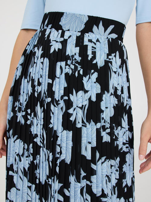 Floral Print Pleated Chiffon Midi Skirt