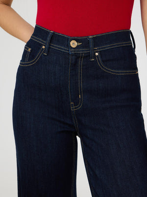 Straight Leg Jeans With Wide Cuff Dk Denim Blue