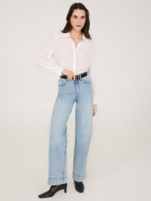 Straight Leg Jeans With Wide Cuff Lt Denim Blasted