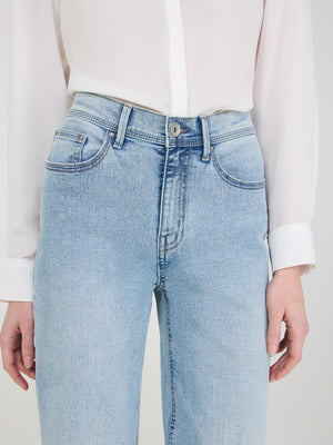 Straight Leg Jeans With Wide Cuff Lt Denim Blasted