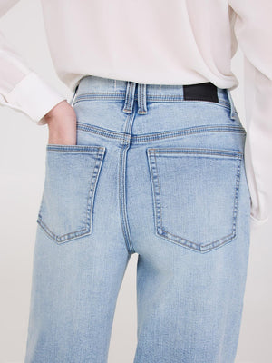 Straight Leg Jeans With Wide Cuff Lt Denim Blasted