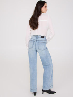 Straight Leg Jeans With Wide Cuff Lt Denim Blasted