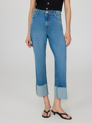 Cropped Straight Leg Cuffed Jeans Md Denim Blasted