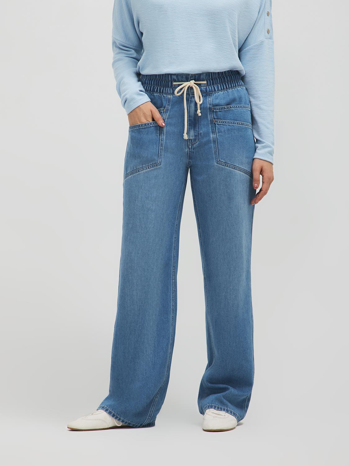 Elastic Waist Wide-Leg Jeans – Suzy Shier
