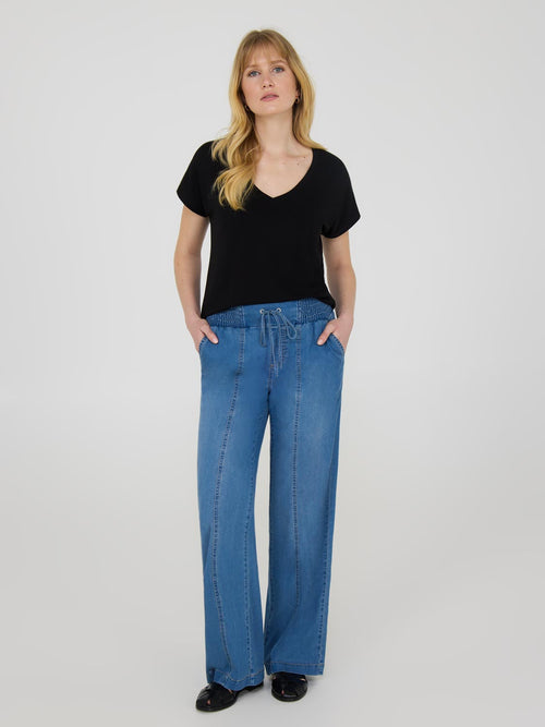 High-Waisted Wide Leg Denim Pants