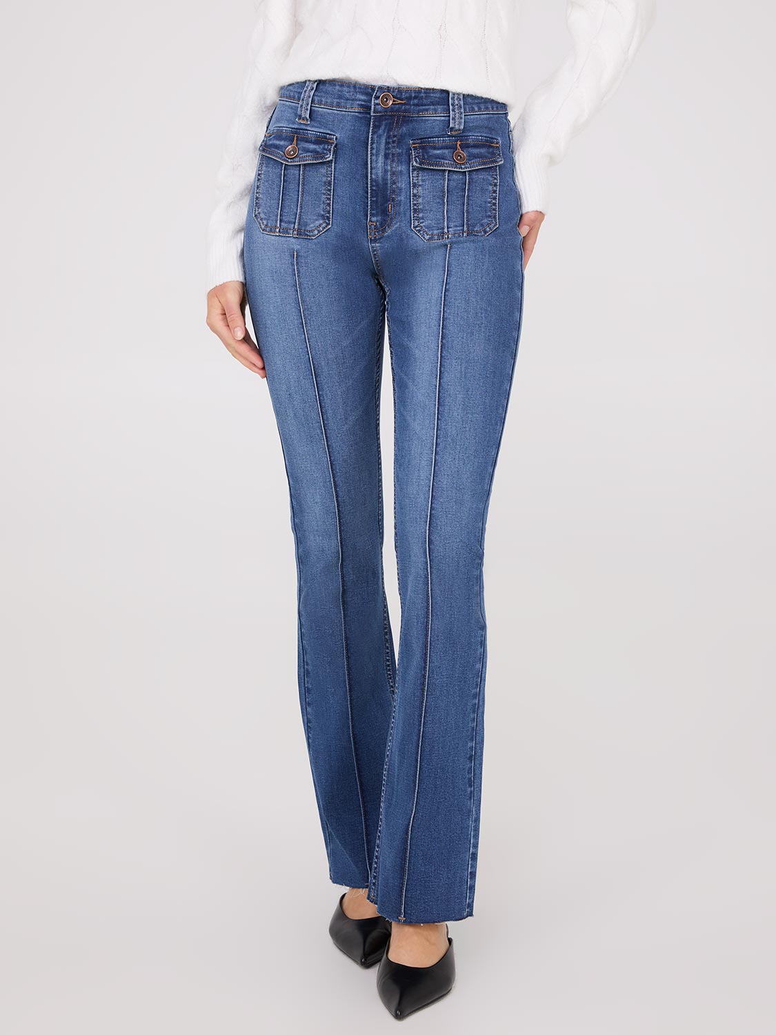 Pintuck Front Bootcut Jeans - Suzy Shier