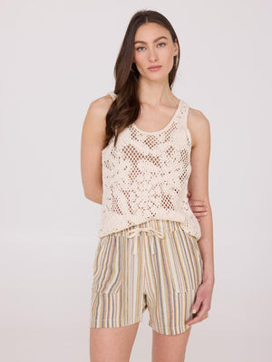 Short rayé en lin Oatmeal