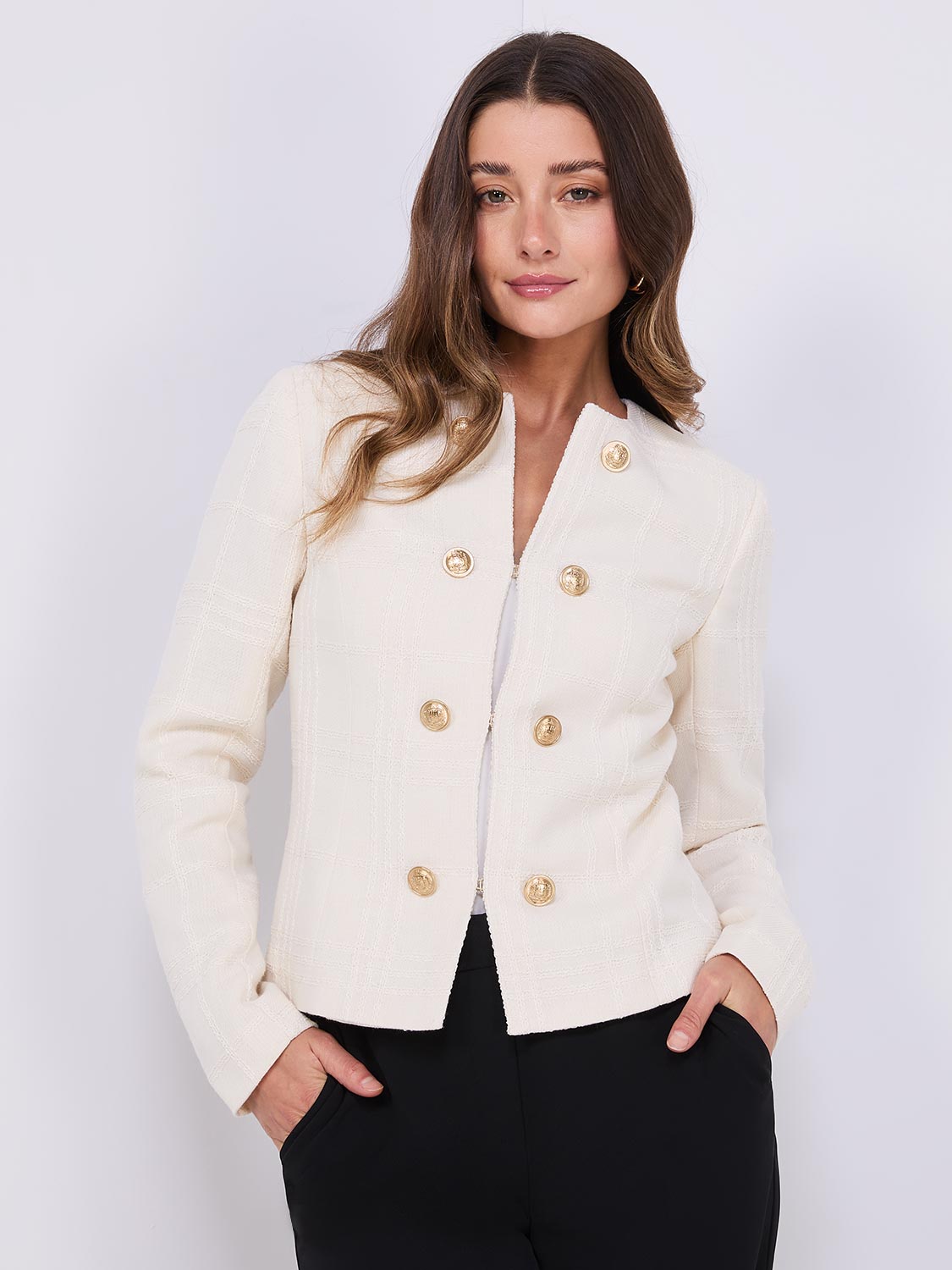 One-Button Blazer With Flap Pockets