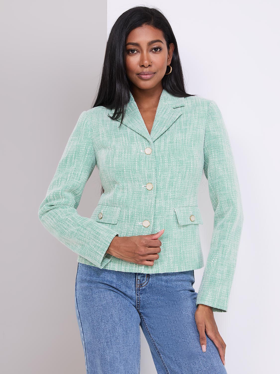 One-Button Blazer With Flap Pockets