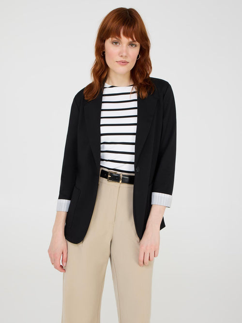 Striped Cuff Single-Breasted Blazer