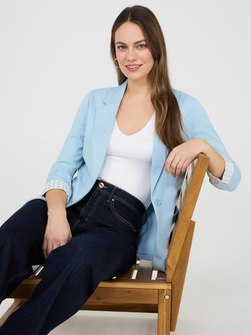 Blazer à simple boutonnage et poignets rayés