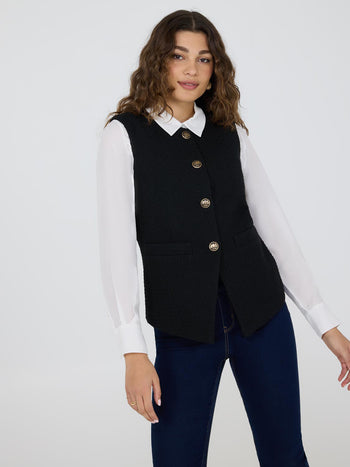 Button-Front Boucle Vest Black