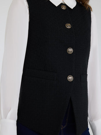 Button-Front Boucle Vest Black