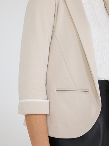 3/4 Contrast Cuff Sleeve Blazer Oatmeal